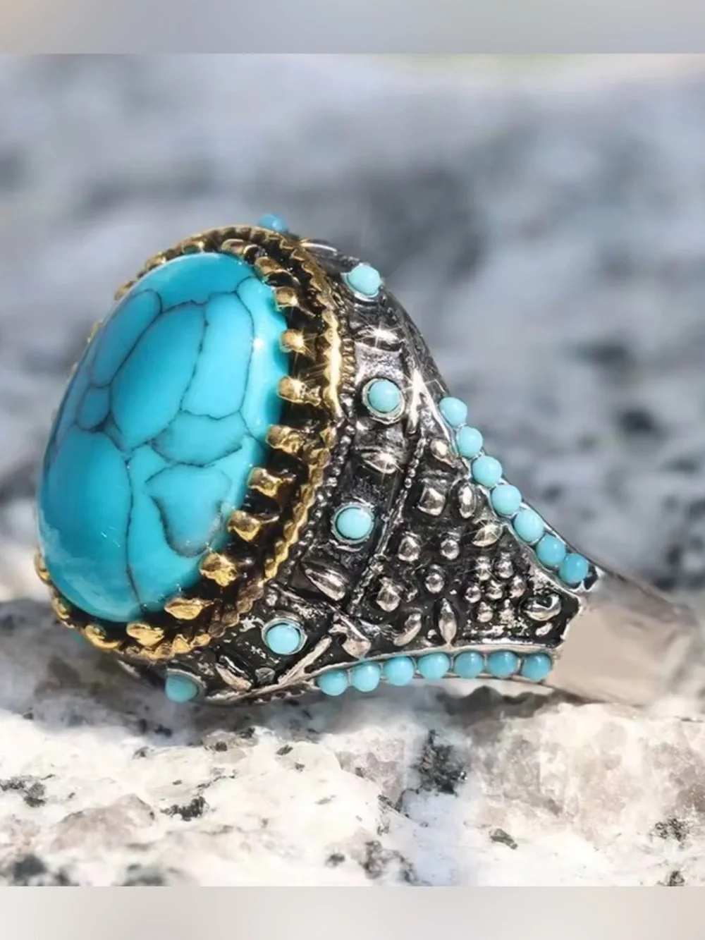 ✨NEW Bohemian Turquoise Stone Statement Ring - Vintage-Style